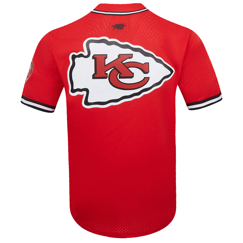 NFL KANSAS CITY CHIEFS MEN'S MESH BUTTON DOWN SHIRT (RED/BLACK) - Image 3
