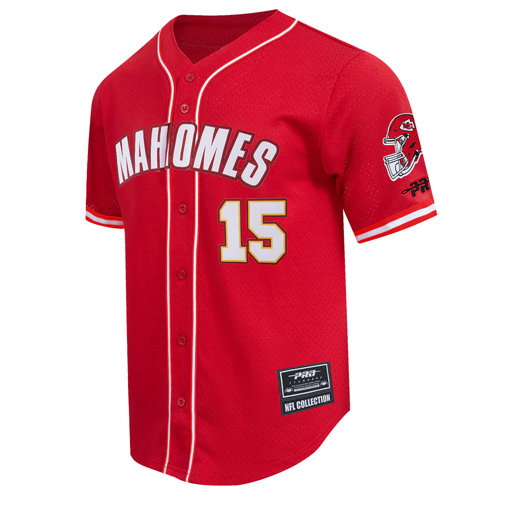 NFL KANSAS CITY CHIEFS PATRICK MAHOMES #15 CLASSIC MESH PNN MEN'S MESH BUTTON DOWN SHIRT (Red) - Image 3