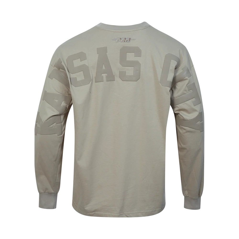 NFL KANSAS CITY CHIEFS WINGSPAN MEN'S DROP SHOULDER LS TEE (TAUPE)