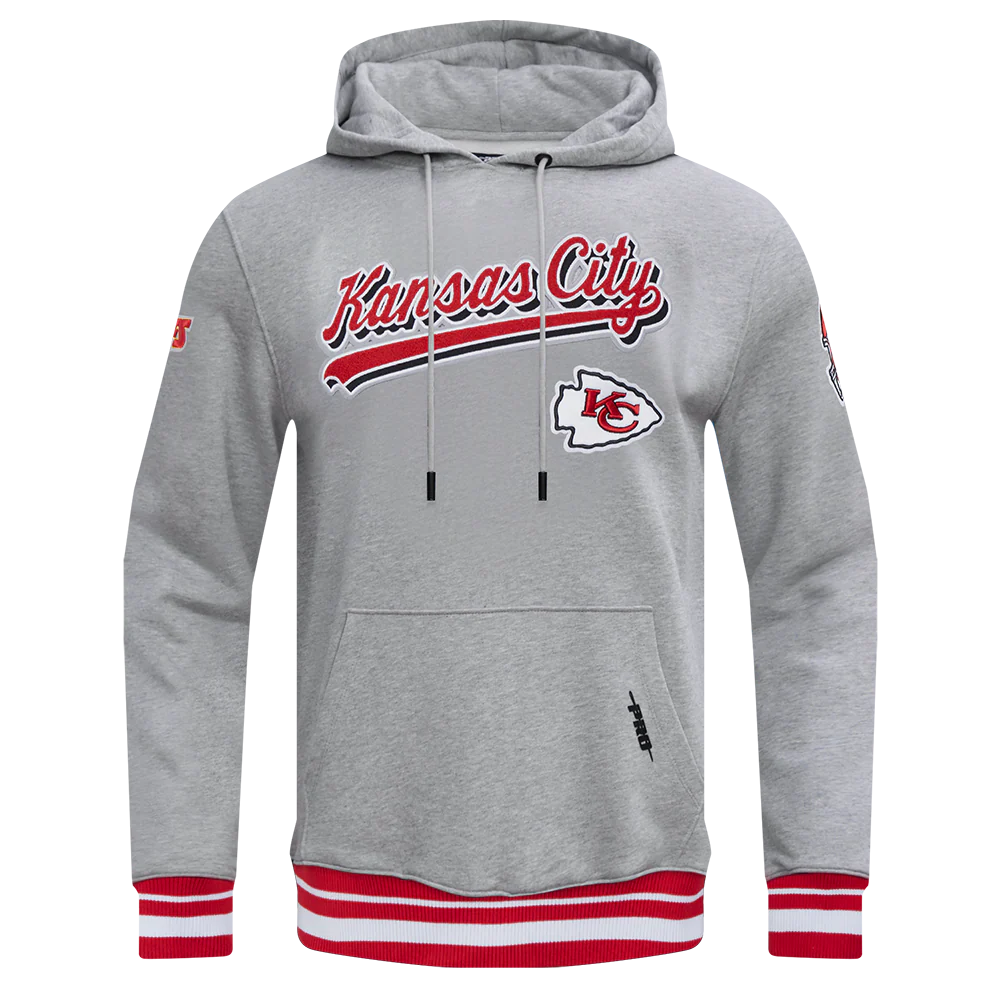 NFL KANSAS CITY CHIEFS SCRIPT TAIL MEN'S RIB FLEECE PULLOVER HOODIE (HEATHER GRAY/RED) - Image 3