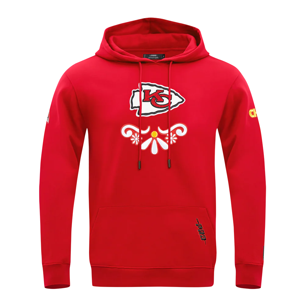 NFL KANSAS CITY CHIEFS SUGAR SKULL MEN'S FLEECE PULLOVER HOODIE (RED)