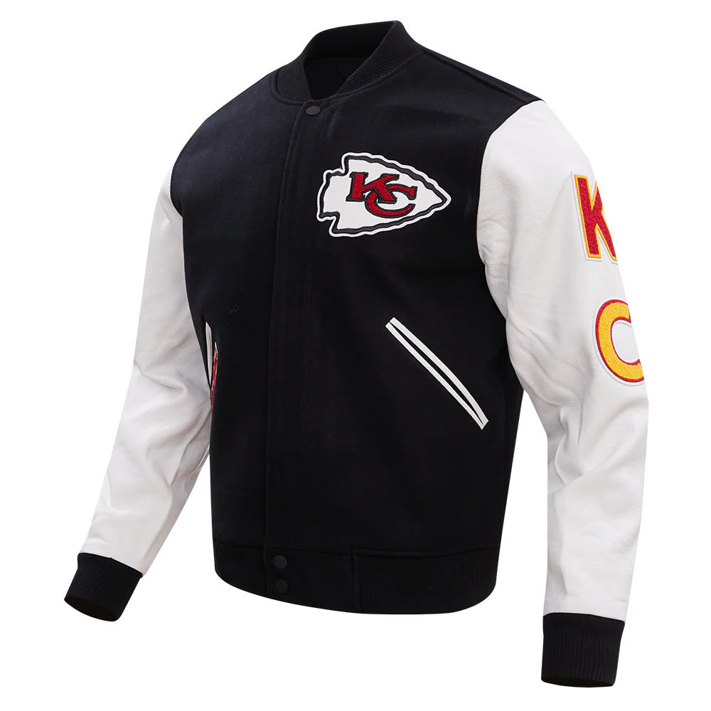 NFL KANSAS CITY CHIEFS CLASSIC WOOL MEN'S VARSITY JACKET (BLACK/WHITE) - Image 2