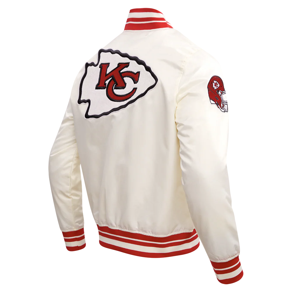 NFL KANSAS CITY CHIEFS RETRO CLASSIC MEN'S RIB SATIN JACKET (EGGSHELL/ RED) - Image 3