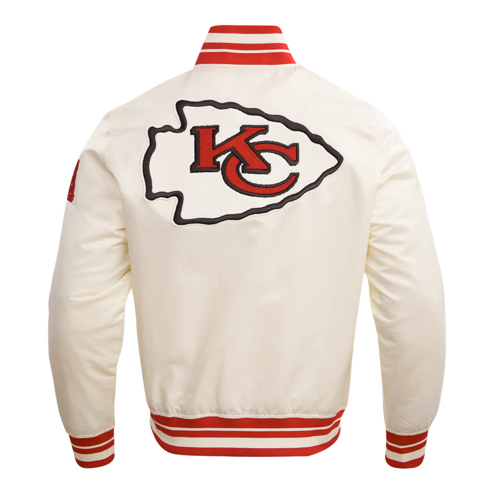 NFL KANSAS CITY CHIEFS RETRO CLASSIC MEN'S RIB SATIN JACKET (EGGSHELL/ RED) - Image 4