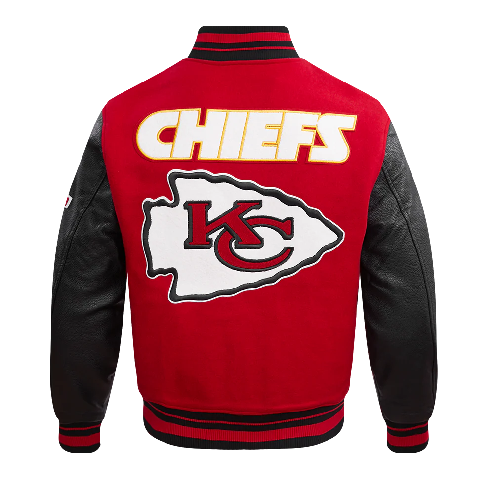 NFL KANSAS CITY CHIEFS RETRO CLASSIC MEN'S RIB WOOL VARSITY JACKET (RED/BLACK) - Image 4