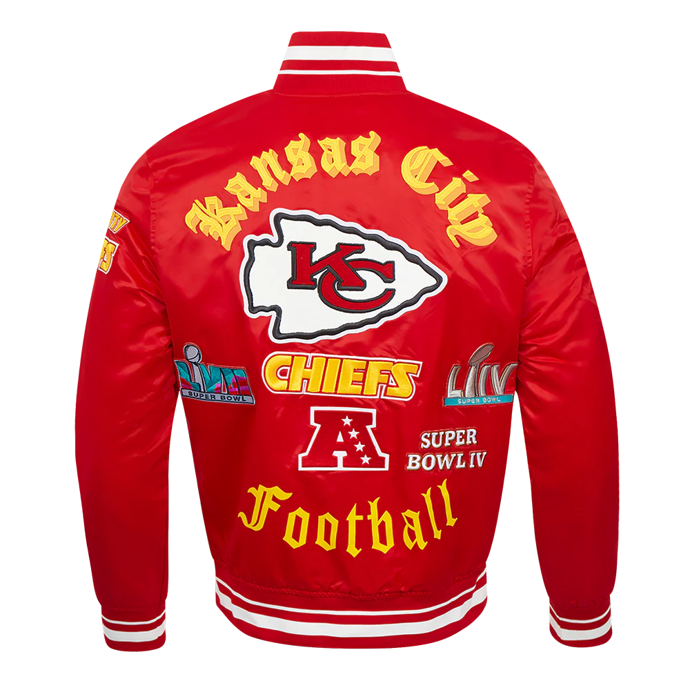 NFL KANSAS CITY CHIEFS OLD ENGLISH MEN'S RIB SATIN JACKET (RED) - Image 4