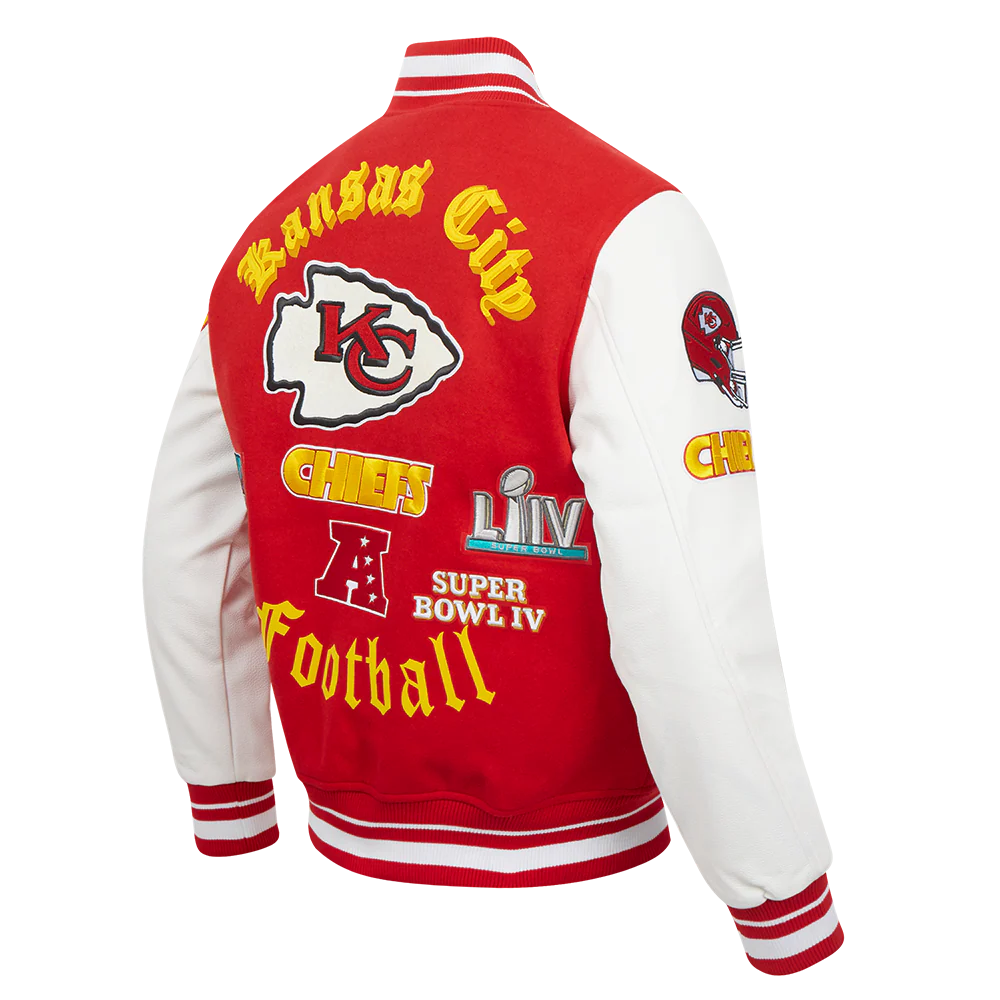 NFL KANSAS CITY CHIEFS OLD ENGLISH MEN'S RIB WOOL VARSITY JACKET (RED/WHITE) - Image 4