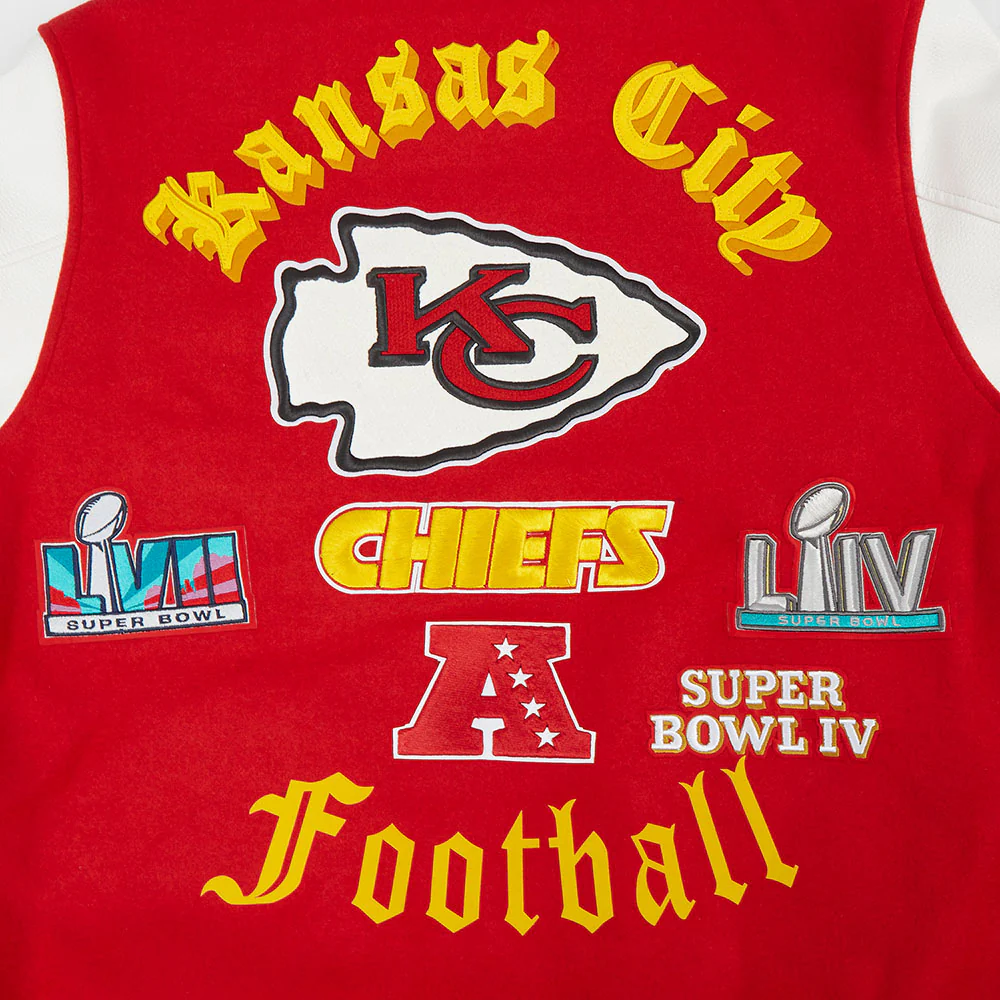 NFL KANSAS CITY CHIEFS OLD ENGLISH MEN'S RIB WOOL VARSITY JACKET (RED/WHITE) - Image 5