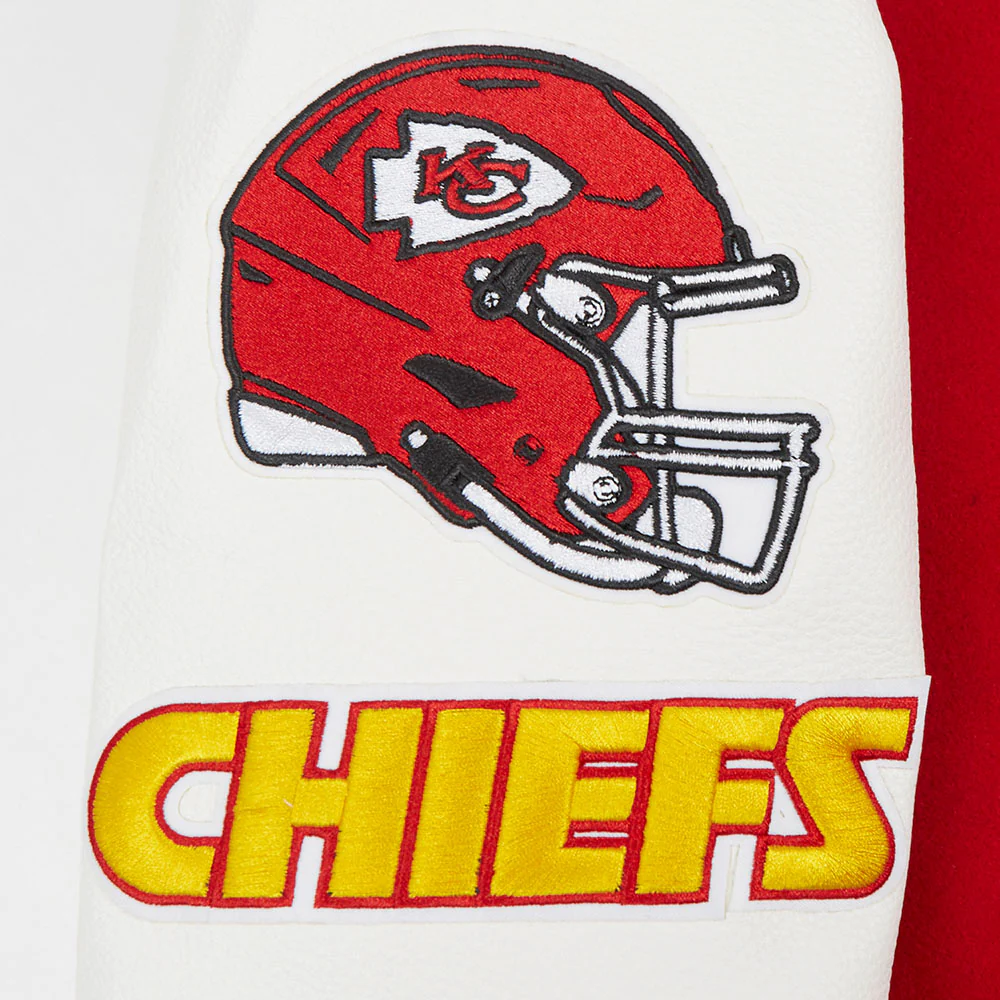 NFL KANSAS CITY CHIEFS OLD ENGLISH MEN'S RIB WOOL VARSITY JACKET (RED/WHITE) - Image 7