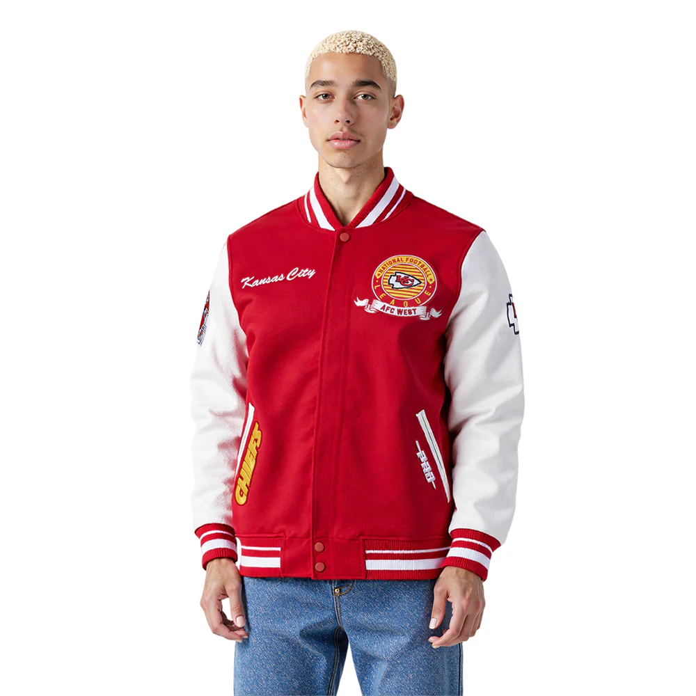 NFL KANSAS CITY CHIEFS TEAM BADGE MEN'S RIB WOOL VARSITY JACKET (RED/WHITE) - Image 13