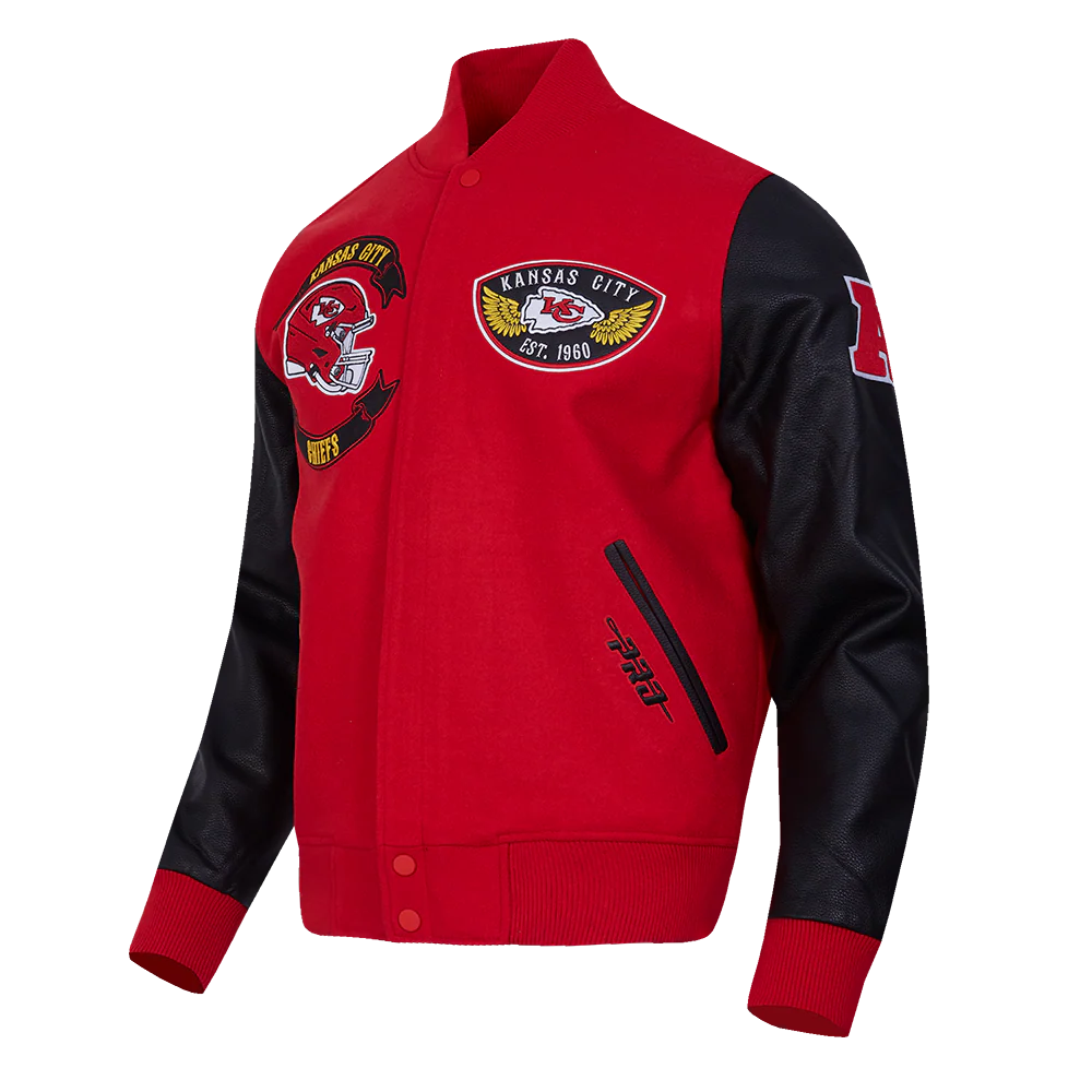 NFL KANSAS CITY CHIEFS BORN FOR SPORT MEN'S WOOL VARSITY JACKET (RED/BLACK) - Image 3
