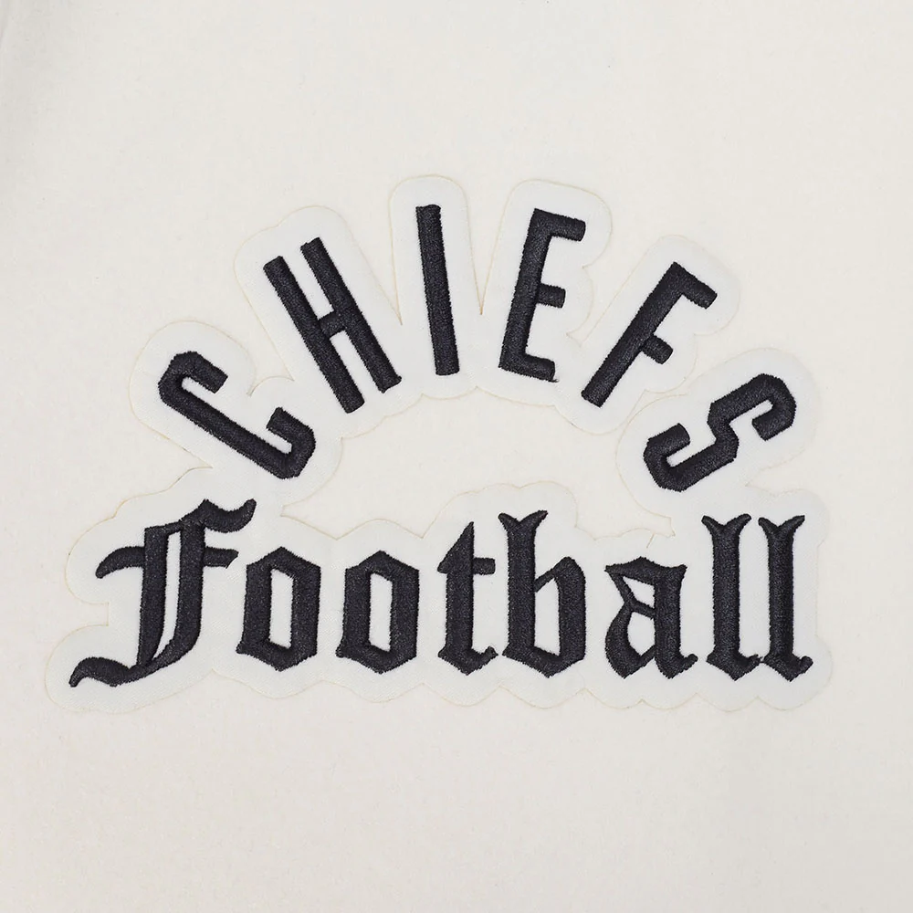 NFL KANSAS CITY CHIEFS MODERN ORIGINALS MEN'S RIB WOOL VARSITY JACKET (EGGSHELL/ BLACK) - Image 7