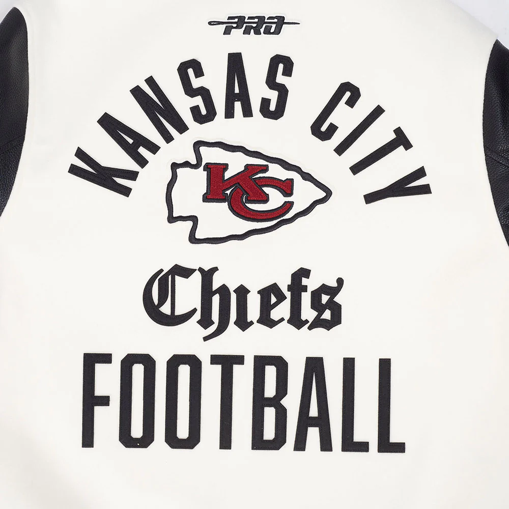 NFL KANSAS CITY CHIEFS MODERN ORIGINALS MEN'S RIB WOOL VARSITY JACKET (EGGSHELL/ BLACK) - Image 9
