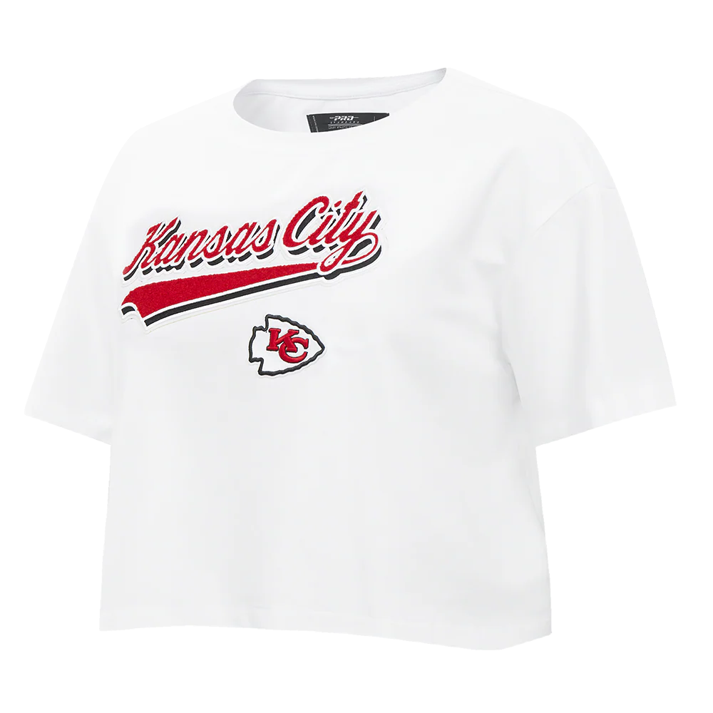 NFL KANSAS CITY CHIEFS SCRIPT TAIL WOMEN'S SINGLE JERSEY BOXY TEE (WHITE) - Image 2