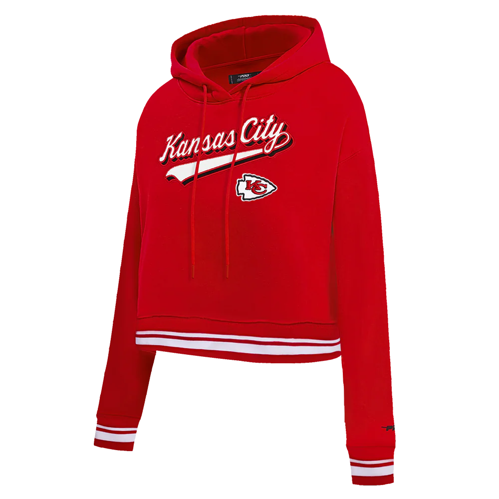 NFL KANSAS CITY CHIEFS SCRIPT TAIL WOMEN'S RIB FLEECE CROPPED PULLOVER HOODIE (RED) - Image 4
