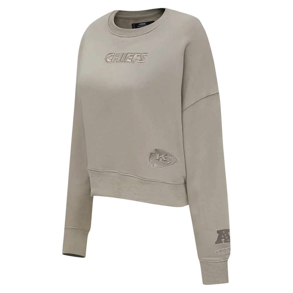 NFL KANSAS CITY CHIEFS WINGSPAN WOMEN'S FLEECE CREWNECK (TAUPE) - Image 4