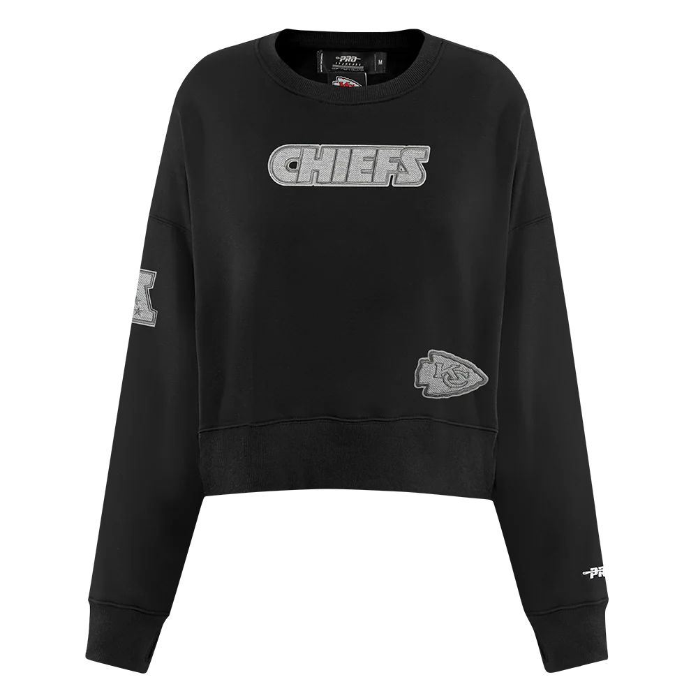 NFL KANSAS CITY CHIEFS REVERSE FRENCH TERRY WOMEN'S FLEECE CREWNECK (BLACK)