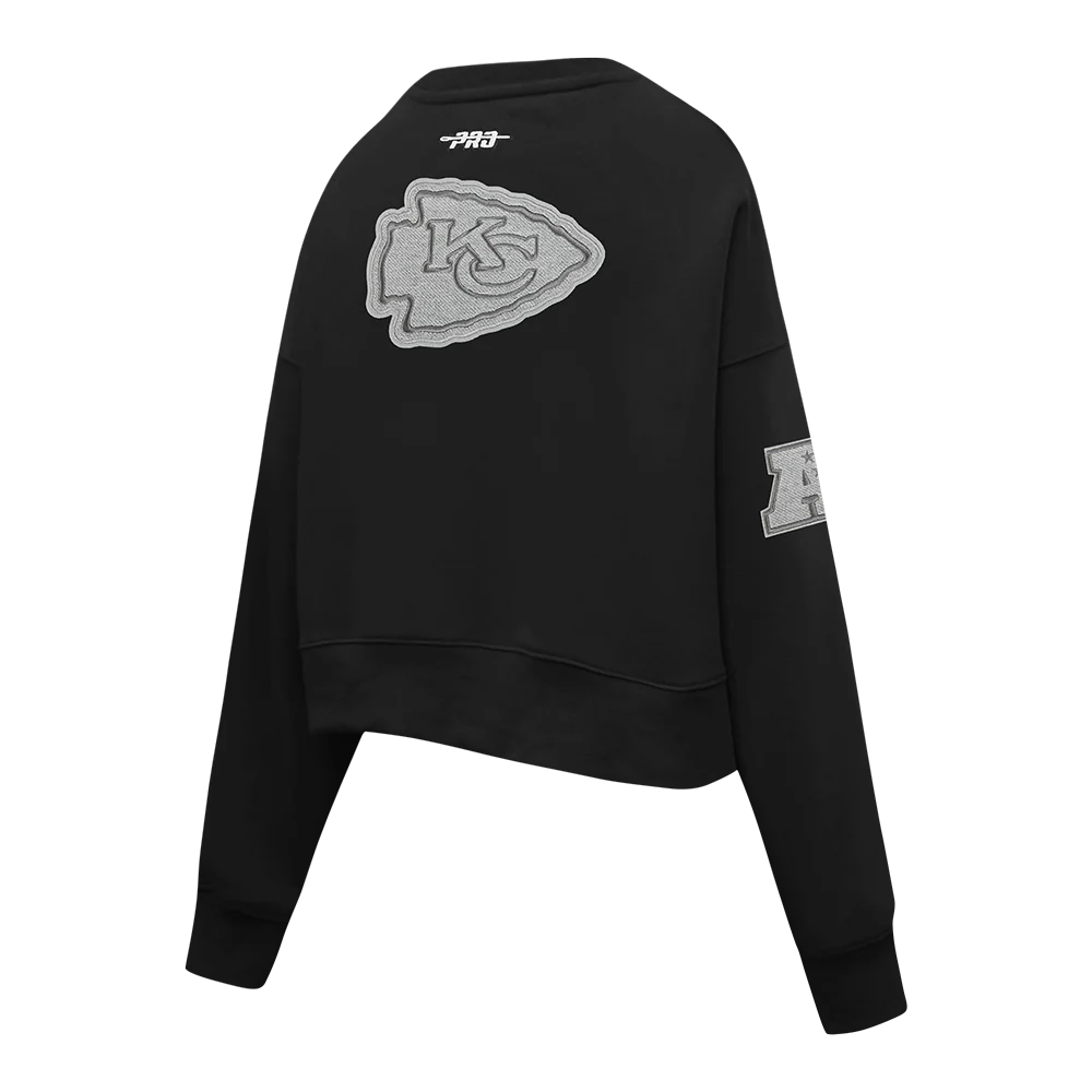 NFL KANSAS CITY CHIEFS REVERSE FRENCH TERRY WOMEN'S FLEECE CREWNECK (BLACK) - Image 4