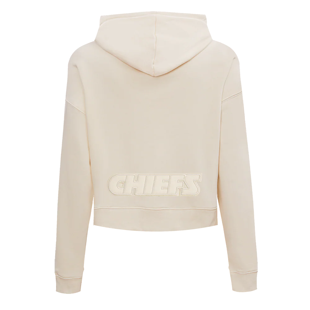 NFL KANSAS CITY CHIEFS NEUTRAL WOMEN'S CROPPED PULLOVER HOODIE (EGGSHELL) - Image 3