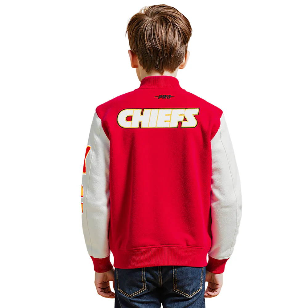 NFL KANSAS CITY CHIEFS CLASSIC LITTLE BOYS WOOL VARSITY JACKET (RED/WHITE) - Image 2