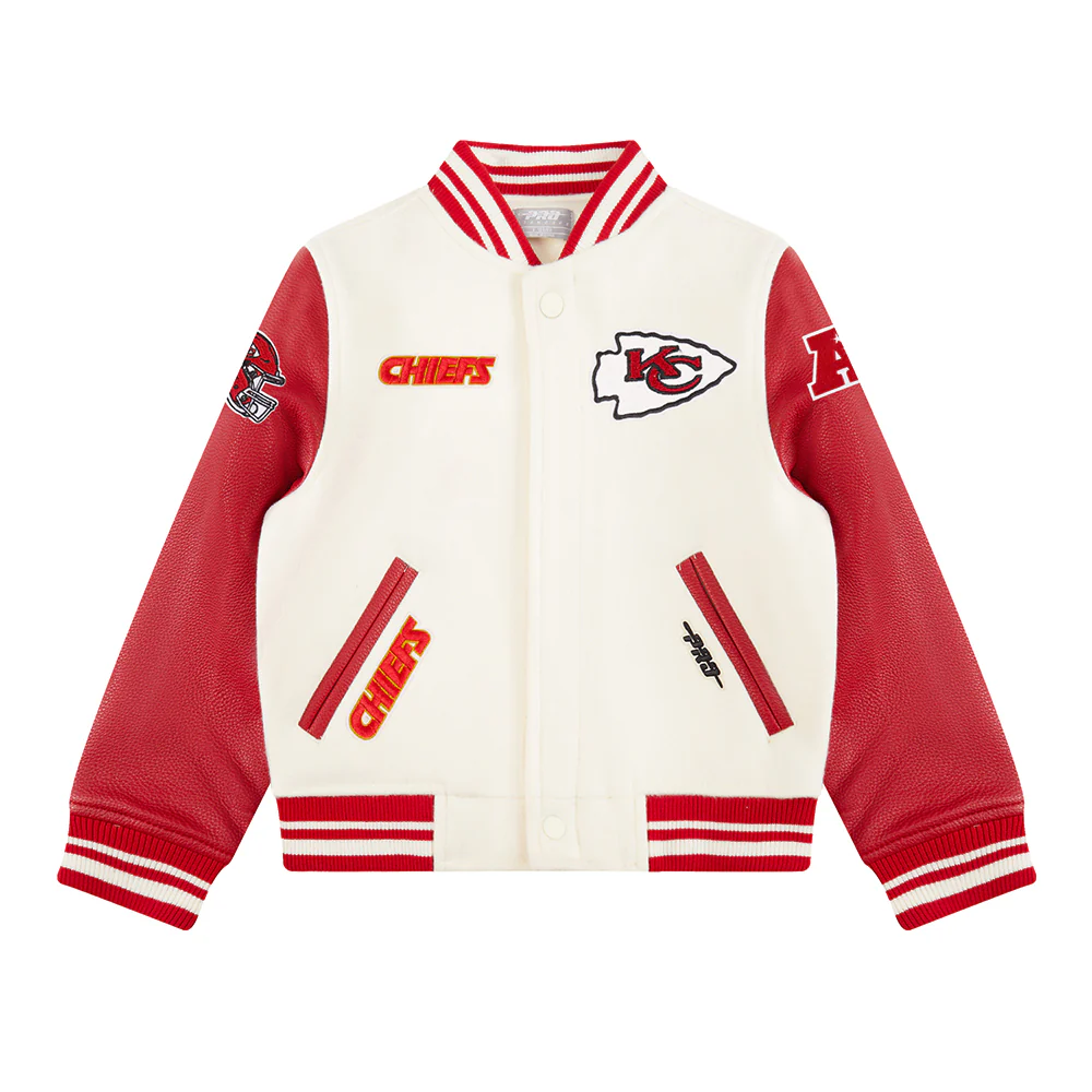 NFL KANSAS CITY CHIEFS RETRO CLASSIC LITTLE BOYS RIB WOOL VARSITY JACKET (EGGSHELL/ RED) - Image 13