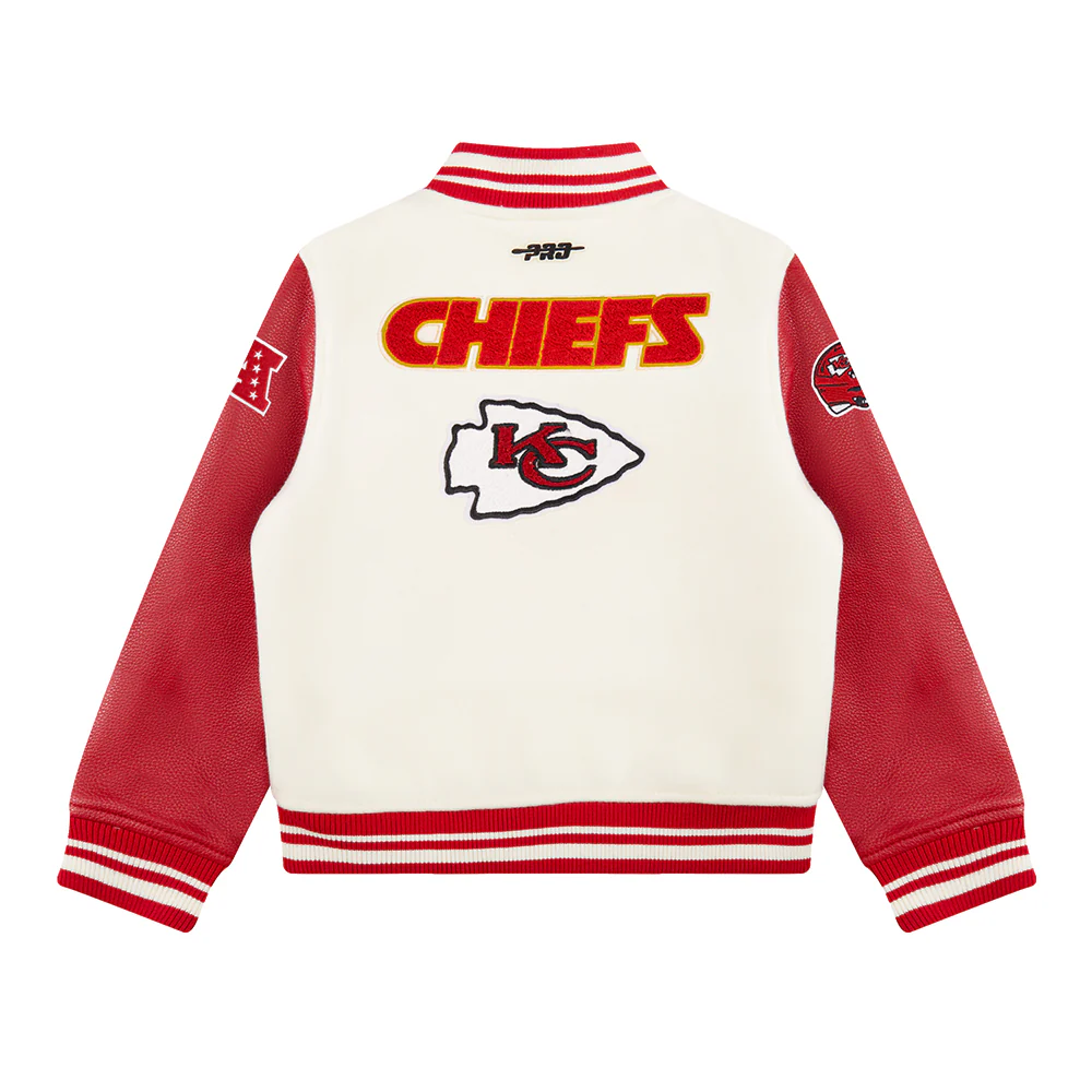 NFL KANSAS CITY CHIEFS RETRO CLASSIC LITTLE BOYS RIB WOOL VARSITY JACKET (EGGSHELL/ RED) - Image 14