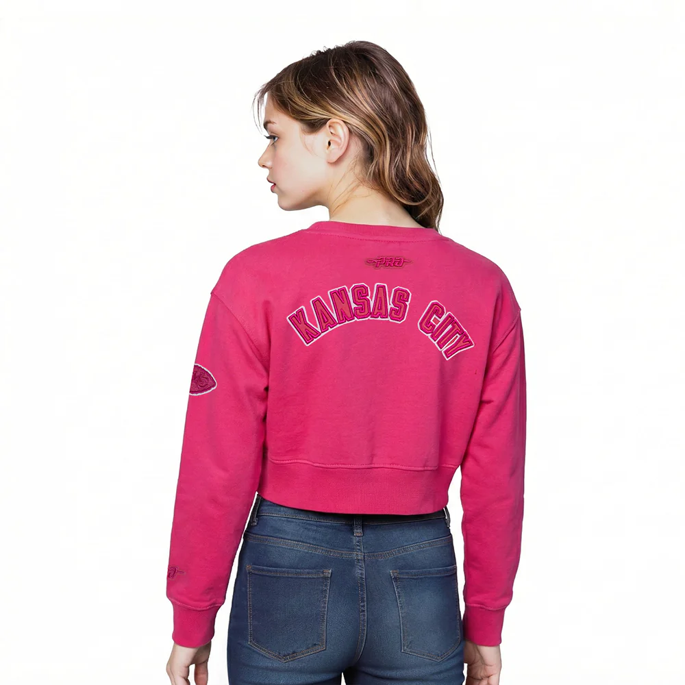 NFL KANSAS CITY CHIEFS CLASSIC TRIPLE PINK LITTLE GIRL'S FLEECE CREWNECK (BEETROOT PURPLE) - Image 2