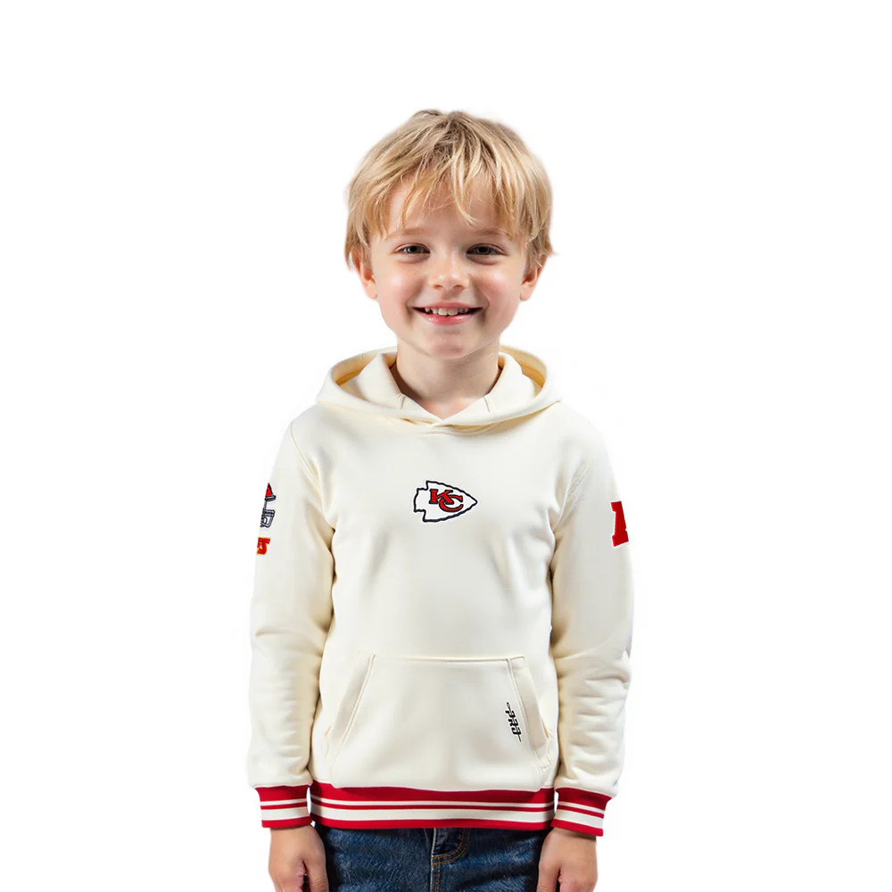 NFL KANSAS CITY CHIEFS RETRO CLASSIC TODDLER BOYS RIB FLEECE PULLOVER HOODIE (EGGSHELL/ RED)
