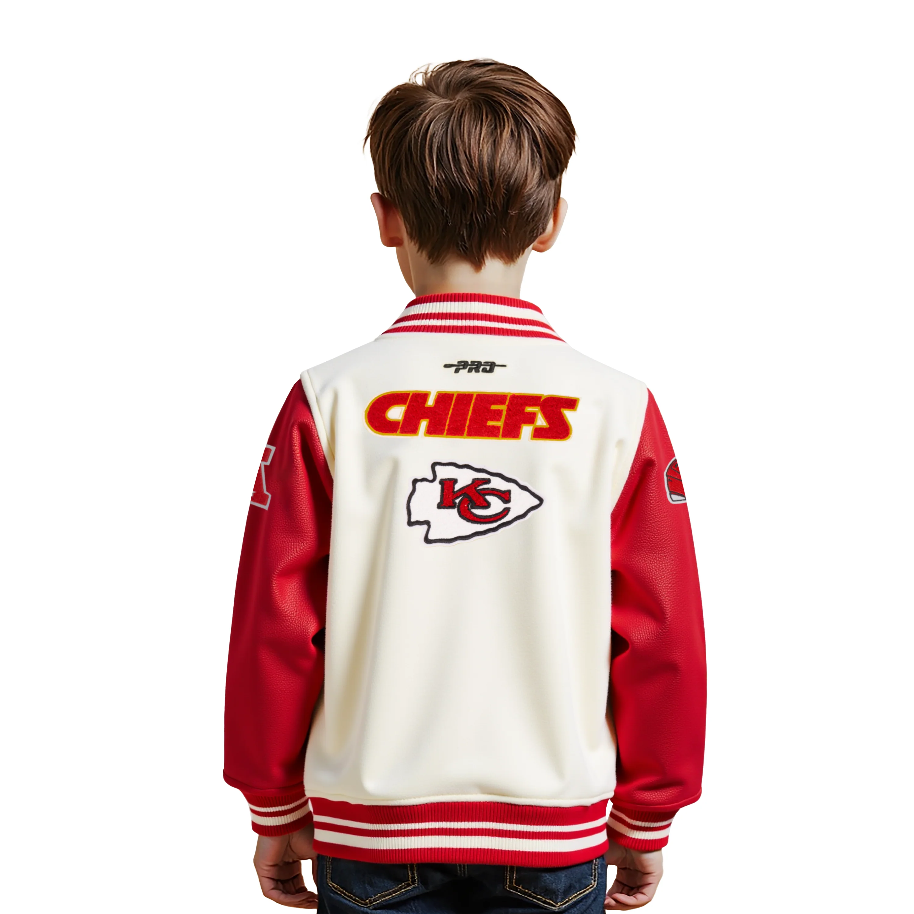 NFL KANSAS CITY CHIEFS RETRO CLASSIC TODDLER BOYS RIB WOOL VARSITY JACKET (EGGSHELL/ RED) - Image 2