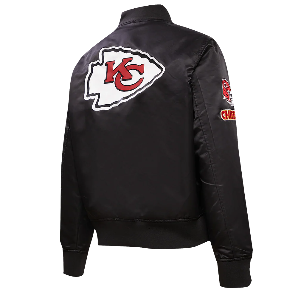 NFL KANSAS CITY CHIEFS CLASSIC WOMEN'S SATIN JACKET (BLACK) - Image 4