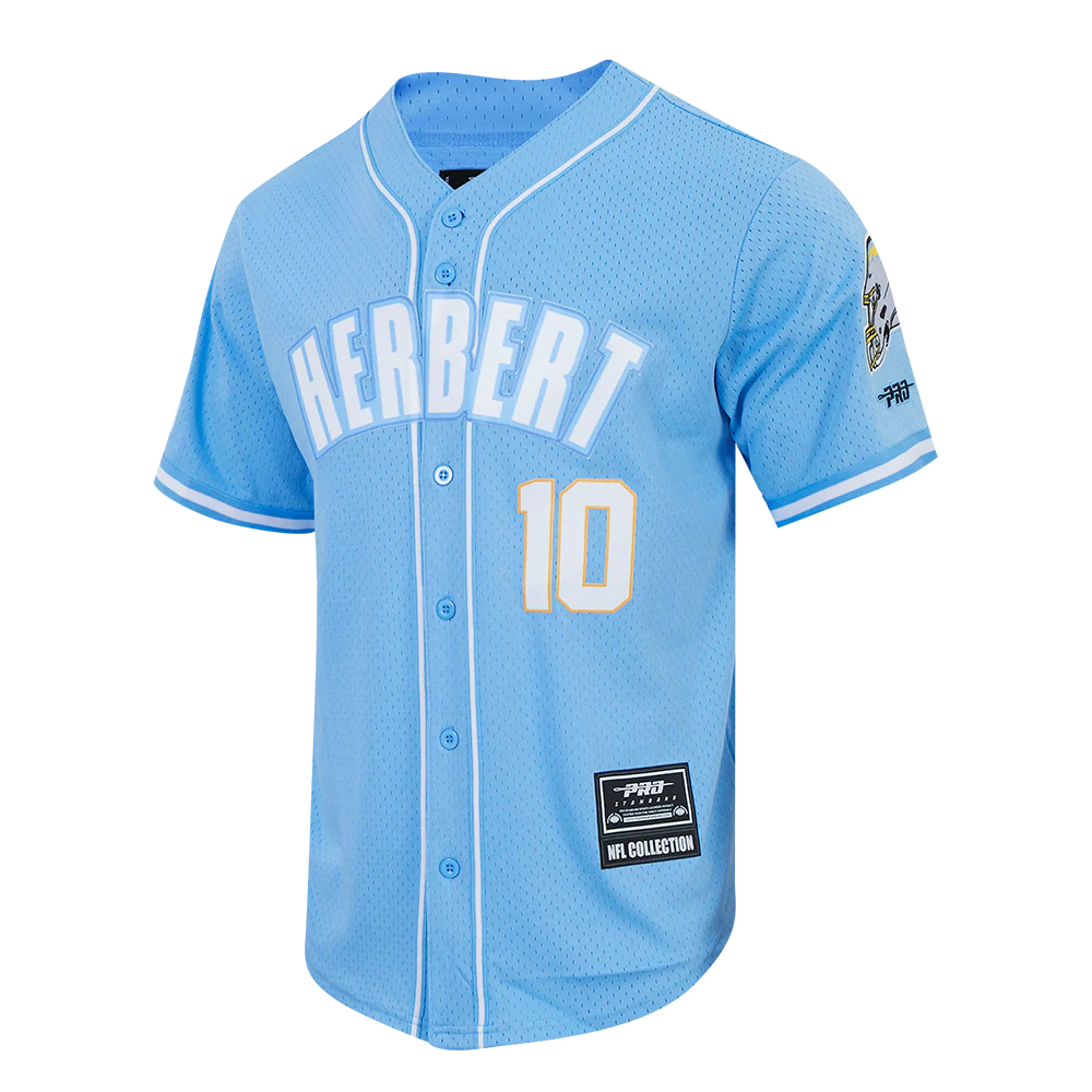 NFL LOS ANGELES CHARGERS JUSTIN HERBERT #10 CLASSIC MESH PNN MEN'S MESH BUTTON DOWN SHIRT (UNIVERSITY BLUE) - Image 3