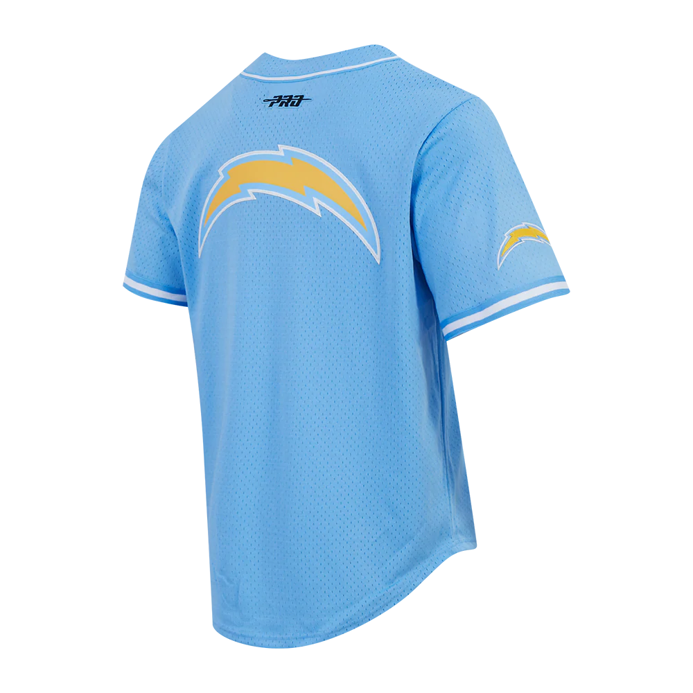 NFL LOS ANGELES CHARGERS JUSTIN HERBERT #10 CLASSIC MESH PNN MEN'S MESH BUTTON DOWN SHIRT (UNIVERSITY BLUE) - Image 4