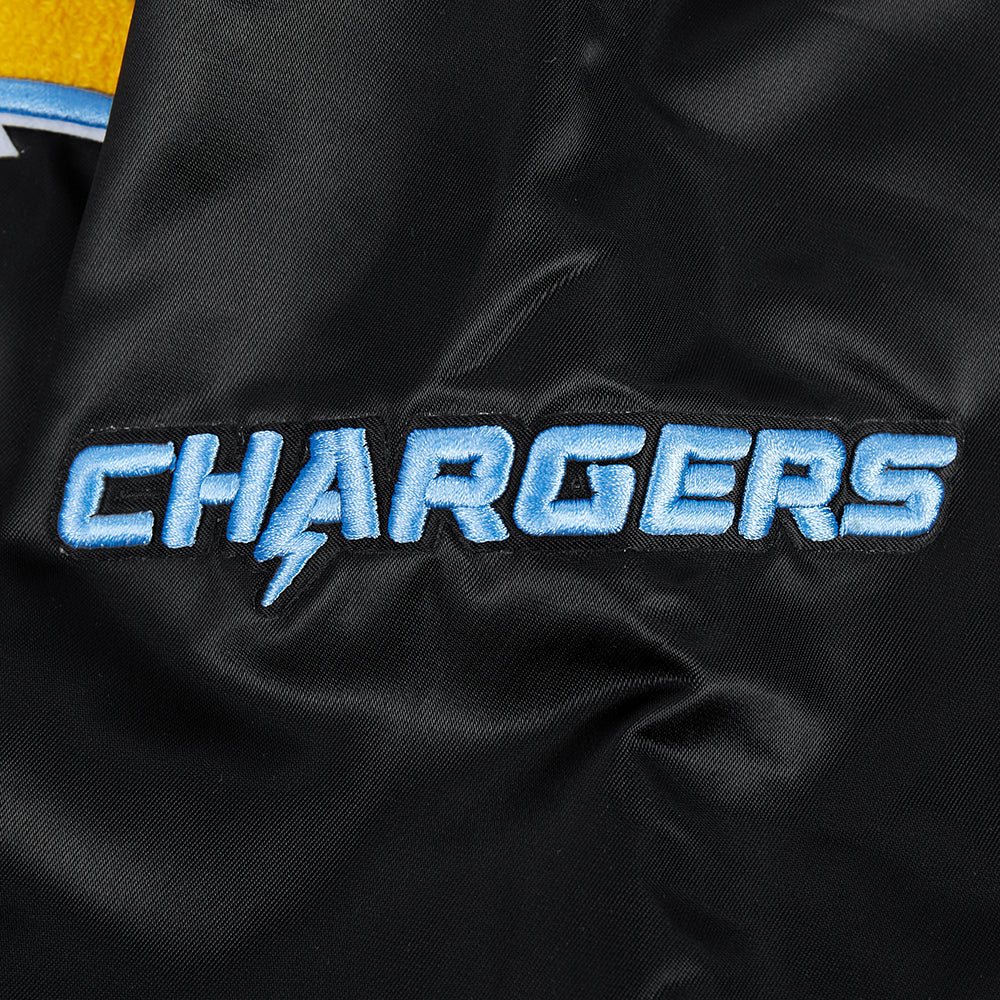 NFL LOS ANGELES CHARGERS OLD ENGLISH MEN'S RIB SATIN JACKET (BLACK) - Image 7