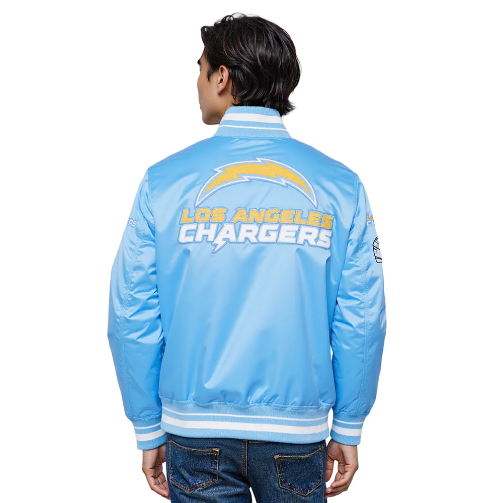 NFL LOS ANGELES CHARGERS MASHUP MEN'S RIB SATIN JACKET (UNIVERSITY BLUE) - Image 2