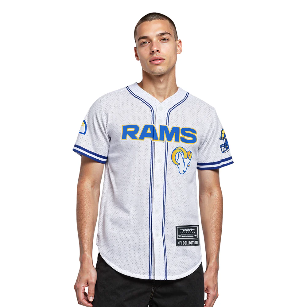 NFL LOS ANGELES RAMS CLASSIC MESH BUTTON DOWN SHIRT (WHITE/ROYAL BLUE)