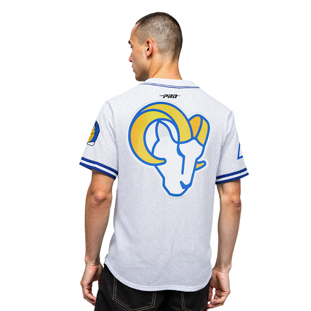 NFL LOS ANGELES RAMS CLASSIC MESH BUTTON DOWN SHIRT (WHITE/ROYAL BLUE) - Image 2