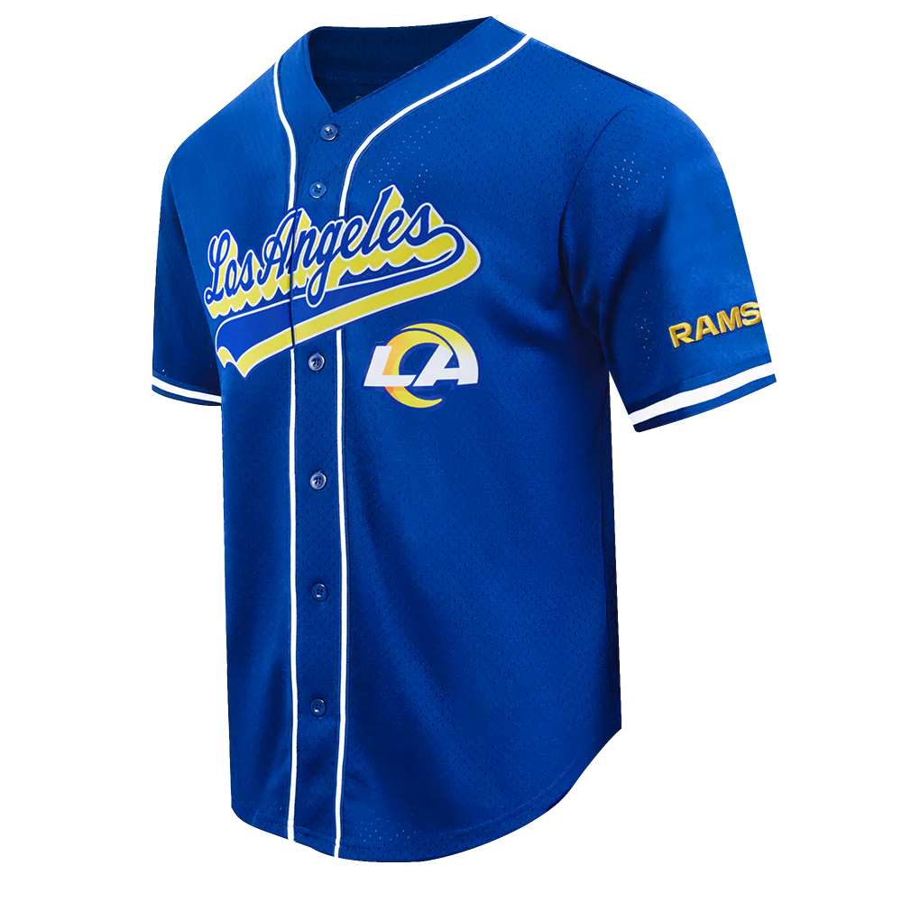 NFL LOS ANGELES RAMS SCRIPT TAIL MEN'S MESH BUTTON DOWN SHIRT (ROYAL BLUE) - Image 11