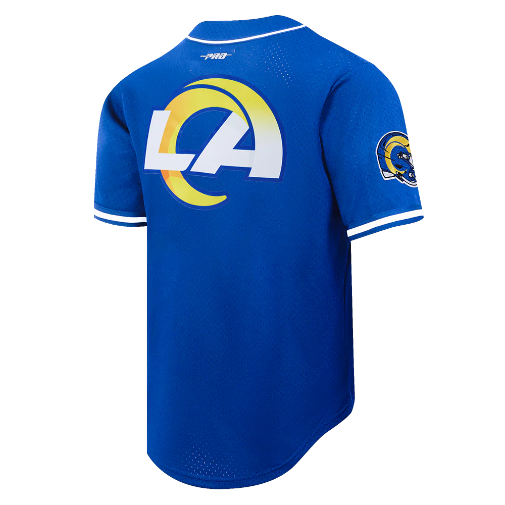 NFL LOS ANGELES RAMS SCRIPT TAIL MEN'S MESH BUTTON DOWN SHIRT (ROYAL BLUE) - Image 4