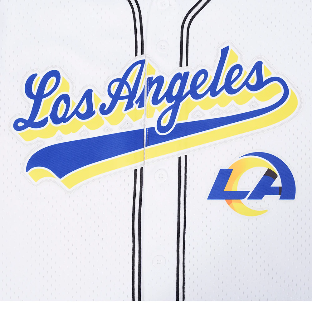 NFL LOS ANGELES RAMS SCRIPT TAIL MEN'S MESH BUTTON DOWN SHIRT (WHITE/BLACK/WHITE) - Image 8
