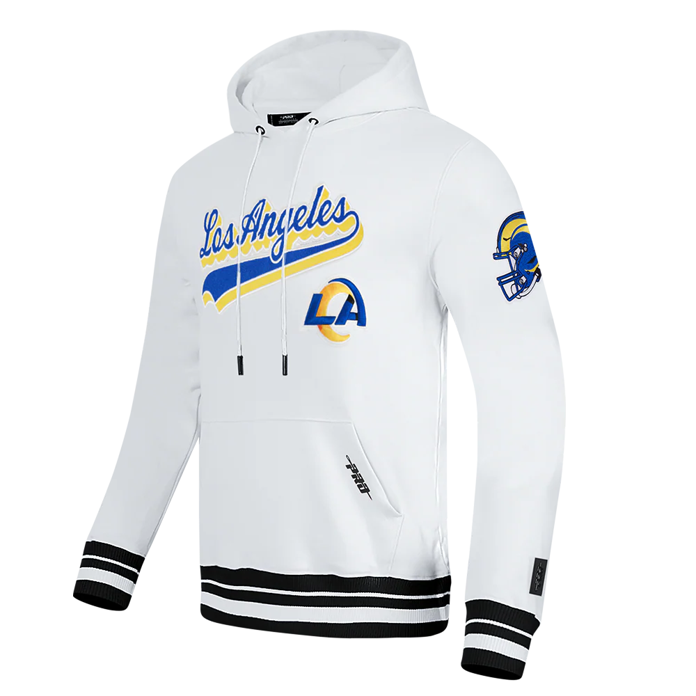 NFL LOS ANGELES RAMS SCRIPT TAIL MEN'S RIB FLC PO HOODIE (WHITE/BLACK) - Image 4