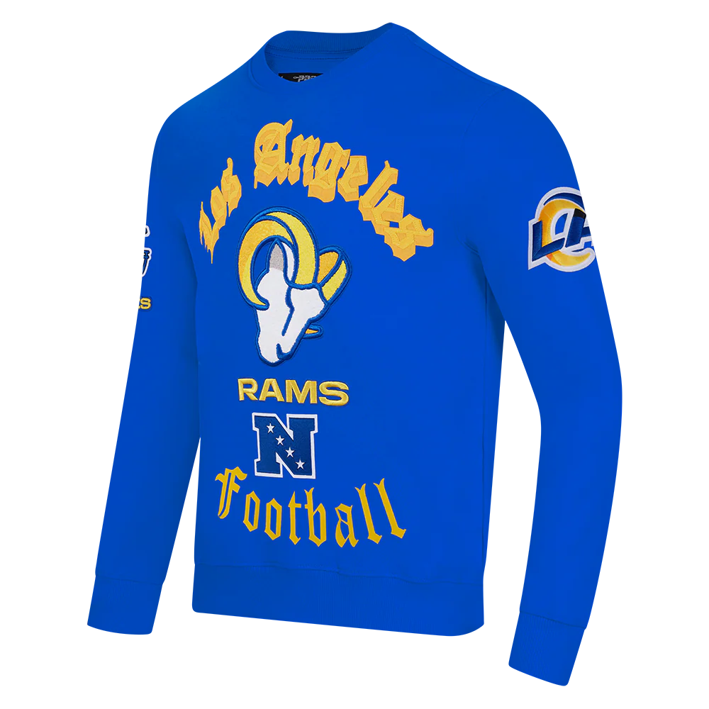 NFL LOS ANGELES RAMS OLD ENGLISH MEN'S CREWNECK (ROYAL BLUE) - Image 2