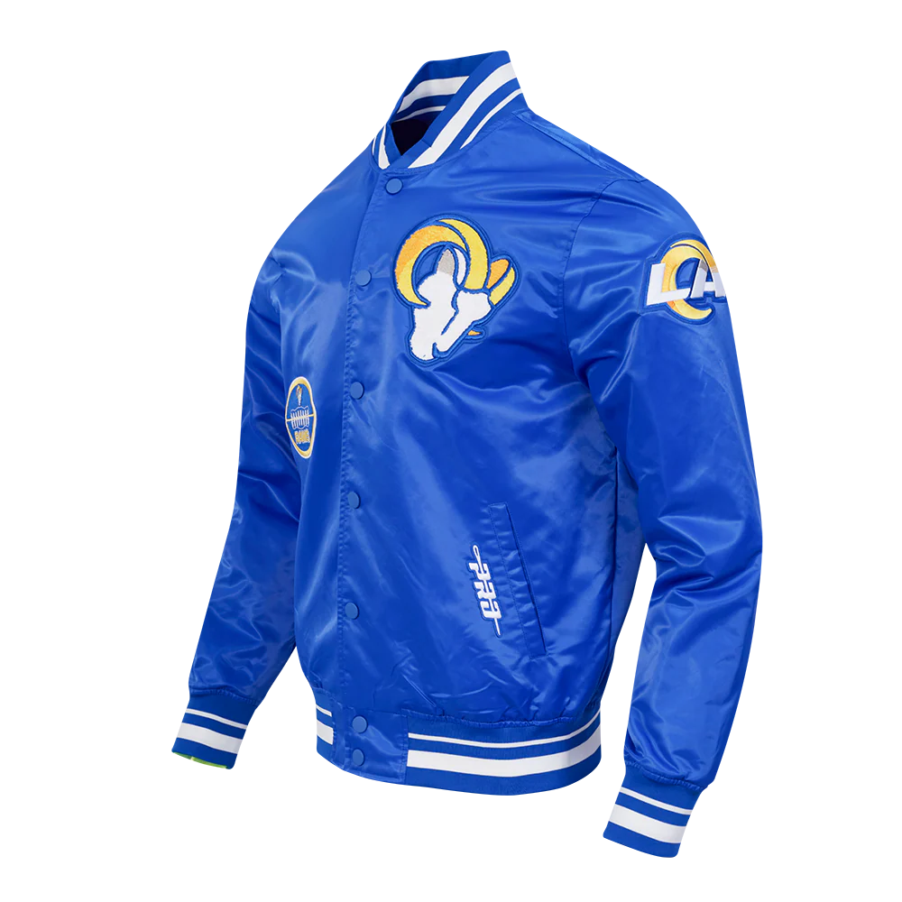 NFL LOS ANGELES RAMS OLD ENGLISH MEN'S RIB SATIN JACKET (ROYAL BLUE) - Image 2