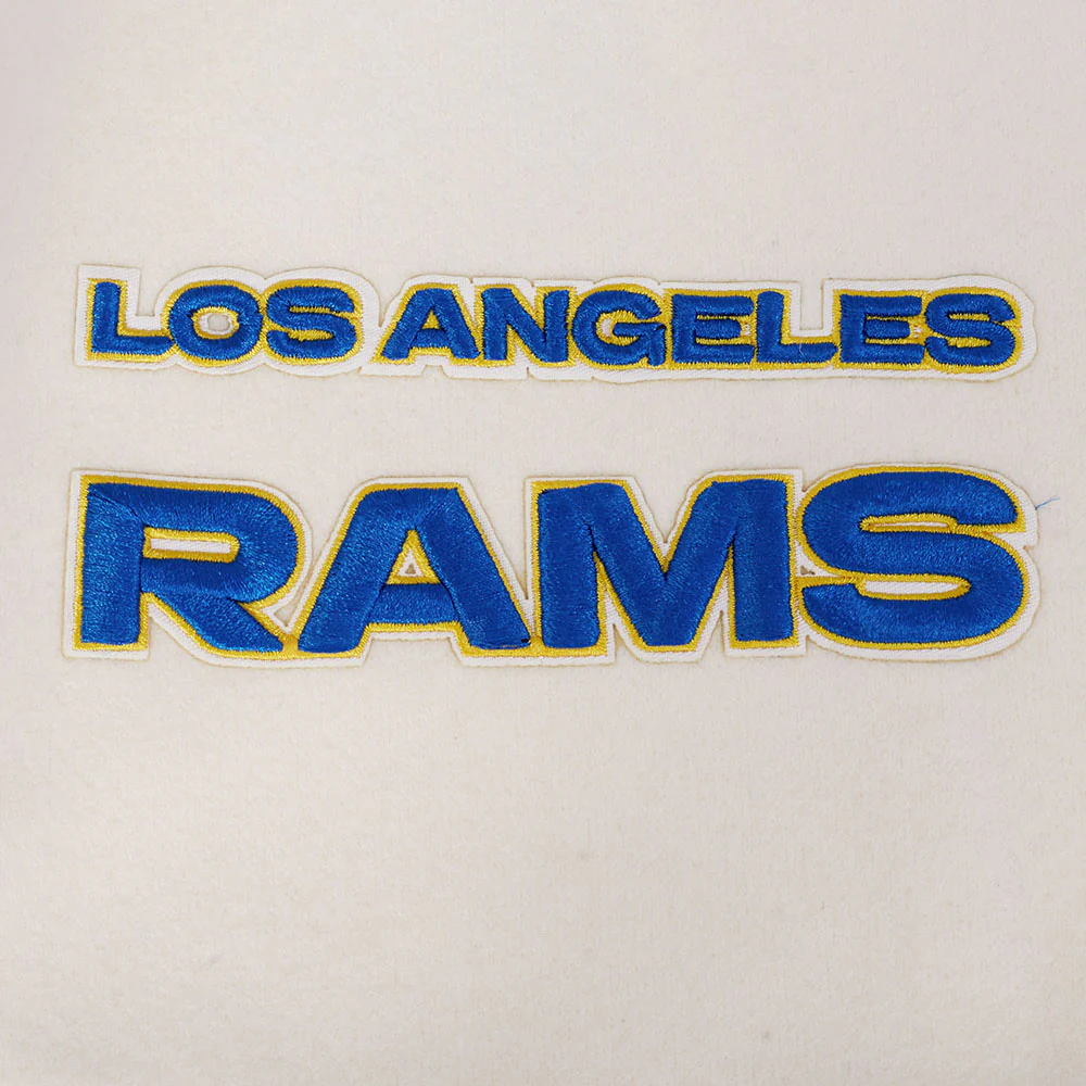 NFL LOS ANGELES RAMS RETRO CLASSIC MEN'S RIB WOOL VARSITY JACKET (EGGSHELL/ROYAL BLUE) - Image 5