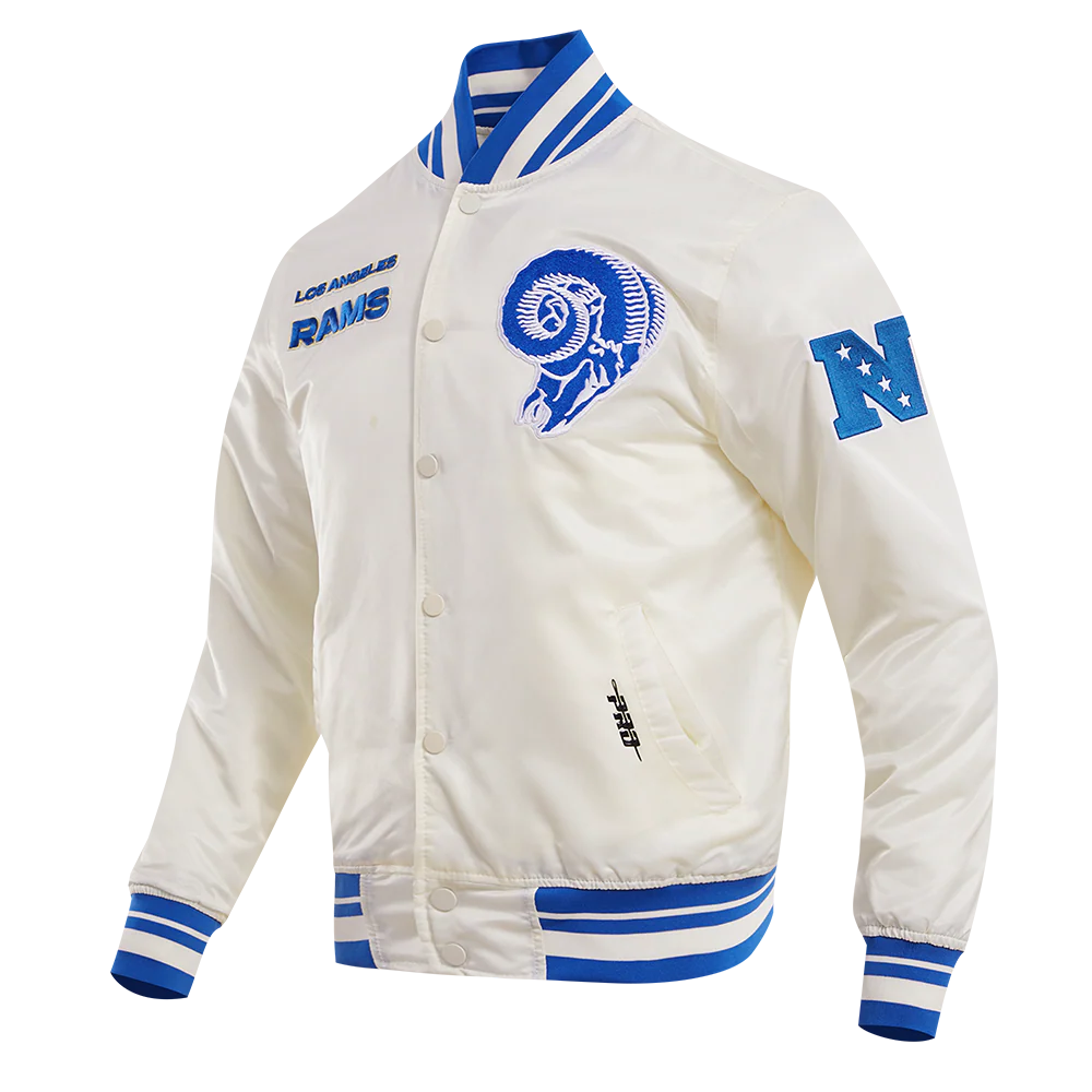 NFL LOS ANGELES RAMS RETRO CLASSIC MEN'S RIB SATIN JACKET (EGGSHELL/ ROYAL BLUE) - Image 11