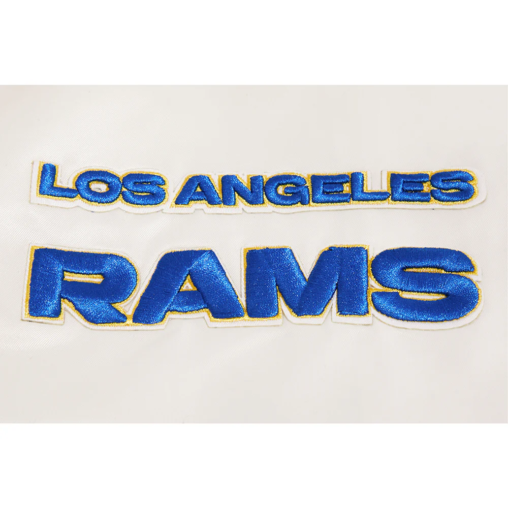 NFL LOS ANGELES RAMS RETRO CLASSIC MEN'S RIB SATIN JACKET (EGGSHELL/ ROYAL BLUE) - Image 5