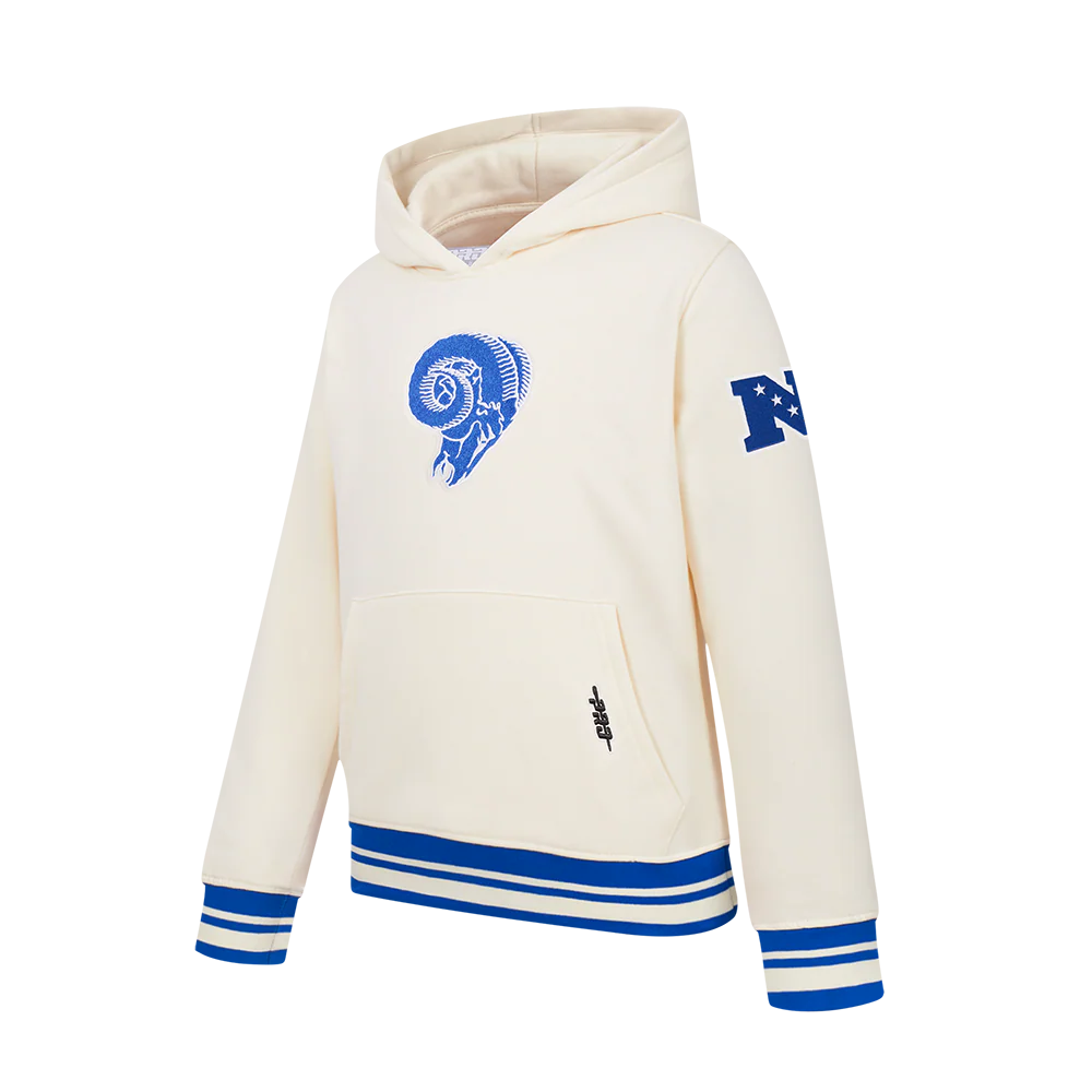 NFL LOS ANGELES RAMS RETRO CLASSIC BIG BOYS RIB FLEECE PULLOVER HOODIE (EGGSHELL/ROYAL BLUE) - Image 2