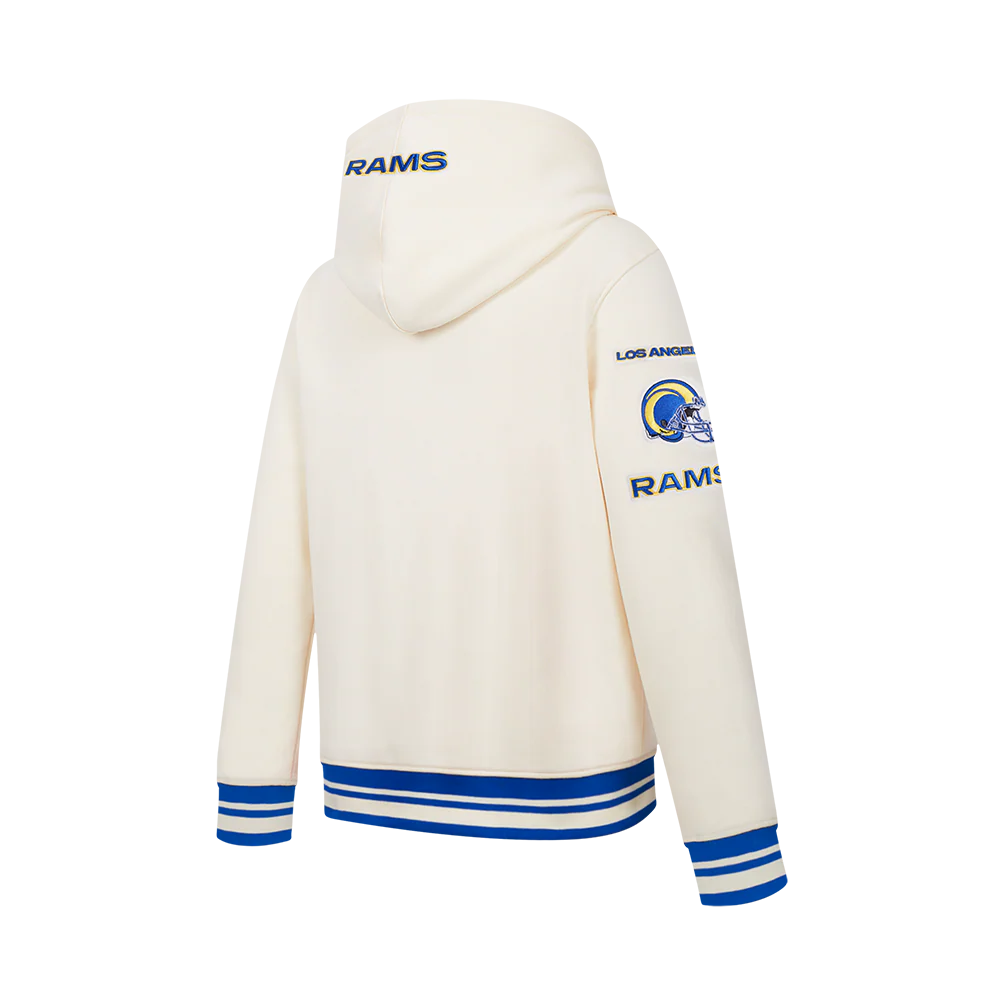 NFL LOS ANGELES RAMS RETRO CLASSIC BIG BOYS RIB FLEECE PULLOVER HOODIE (EGGSHELL/ROYAL BLUE) - Image 4