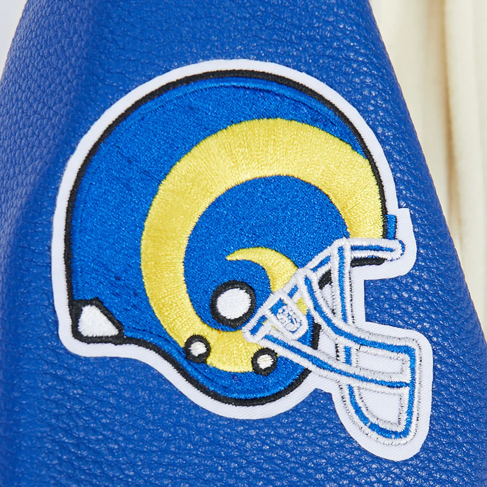 NFL LOS ANGELES RAMS RETRO CLASSICS BIG BOY'S RIB WOOL VARSITY JACKET (EGGSHELL/ROYAL BLUE) - Image 9