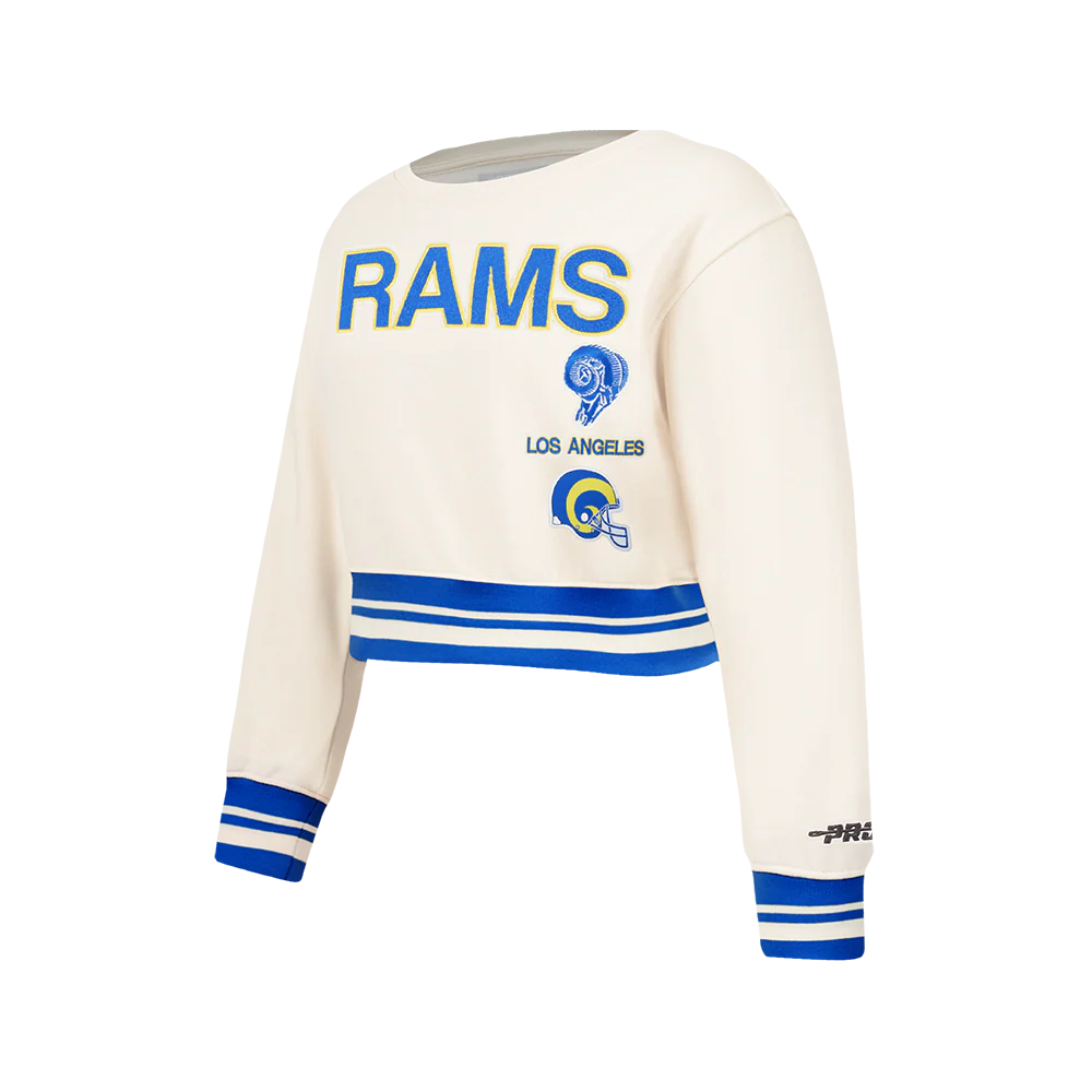 NFL LOS ANGELES RAMS RETRO CLASSICS BIG GIRL'S RIB FLEECE CREWNECK (EGGSHELL/ROYAL BLUE) - Image 3