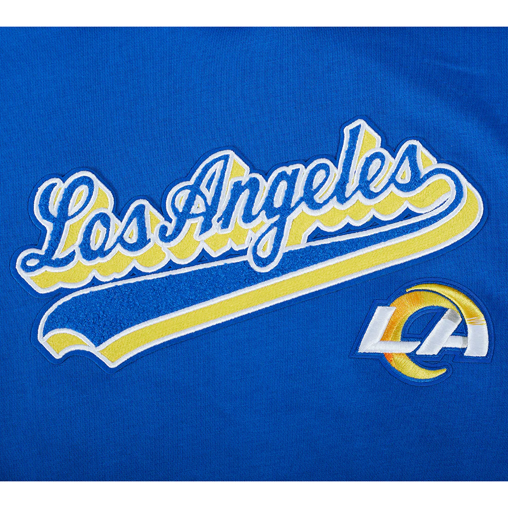 NFL LOS ANGELES RAMS SCRIPT TAIL WOMEN'S RIB FLC CROPPED PO HOODIE (ROYAL BLUE) - Image 5